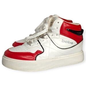 Bebe Monah High-Top Platform Sneakers Red White Black Women's Shoes Size 10 US